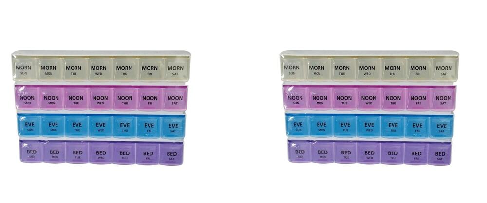 2 Apex 7 Day Medi planner Medication Pill 4 Time/ Day Morning Noon Eve Bed Color